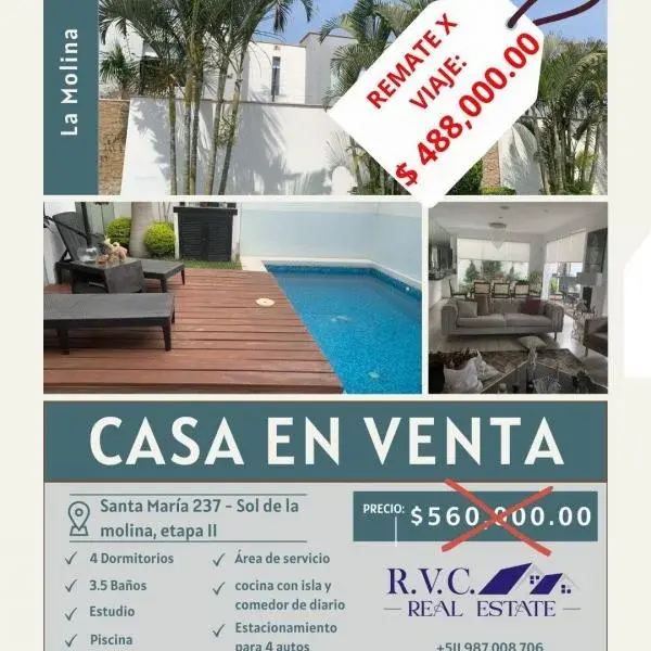 REMATE POR VIAJE HERMOSA CASA CON PISCINA EN EL SOL DE LA MOLINA — foto 5